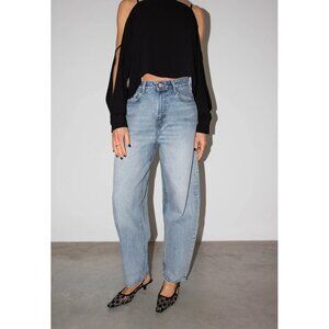 Ganni "Stary" Barrel Leg Jeans in Light Blue, size 27